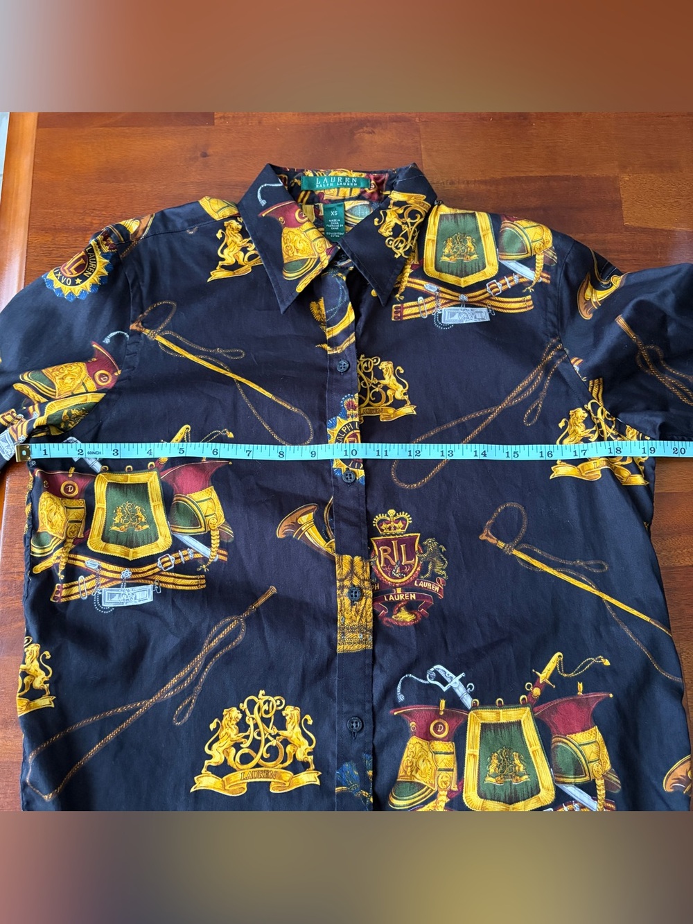 Lauren Ralph Lauren Black Gold Equestrian Lion Long Sleeve Button Up Shirt - Picture 8 of 8
